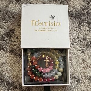 Flourisim Multicolor Beaded Necklace with Gold Cross Charm